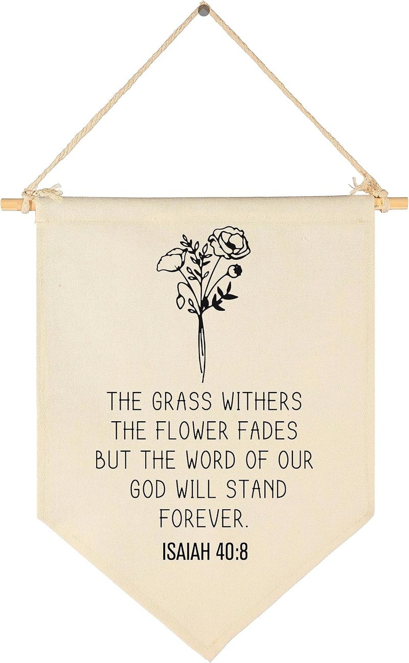 Sioial The Grass Withers- Bible Verse Wall Art- Floral Christian Wall Decor- Bible Gift-Botanical Scripture Hanging Flag Art Decor-Banner Sign Decoration Gift-Farmhouse Living Room Bedroom Home Decoration - Image 1